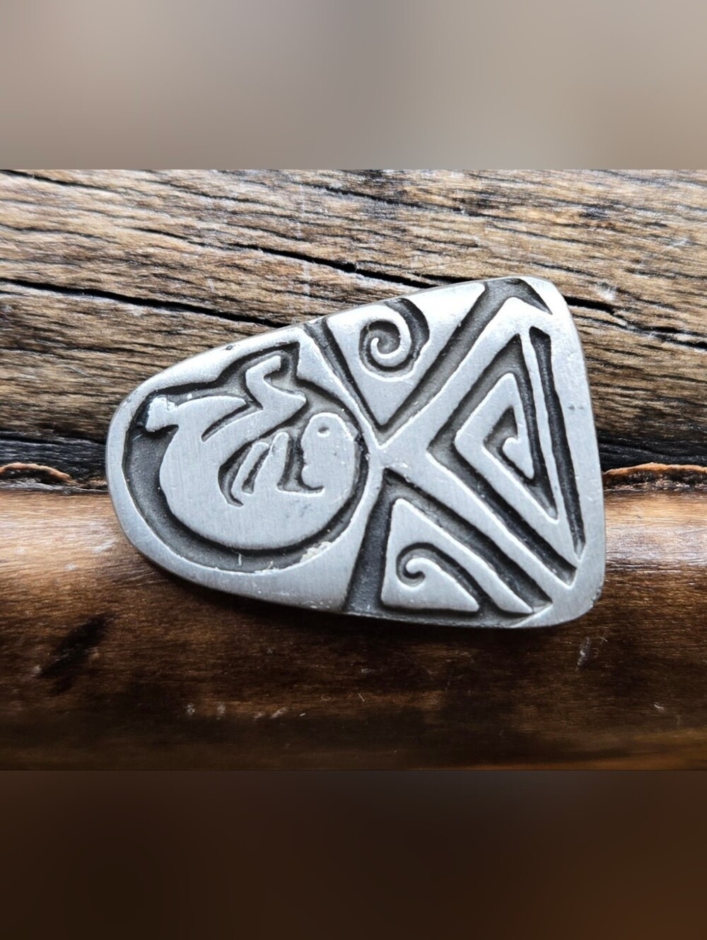 Urban Fetishes Tribal Motif Brooch Silver Tone Pewter(?) Embryo